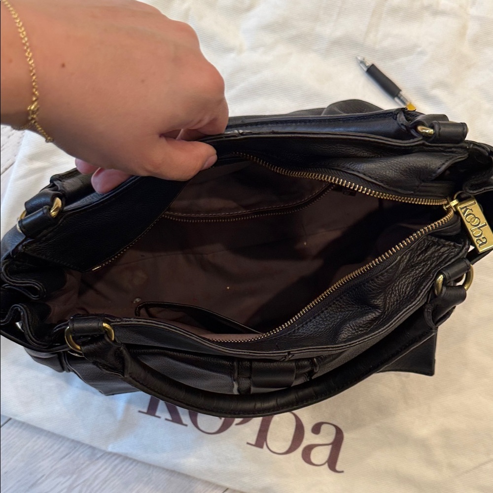 Kooba Black Leather Shoulder Bag with Gold Buckle - Picture 3 of 9